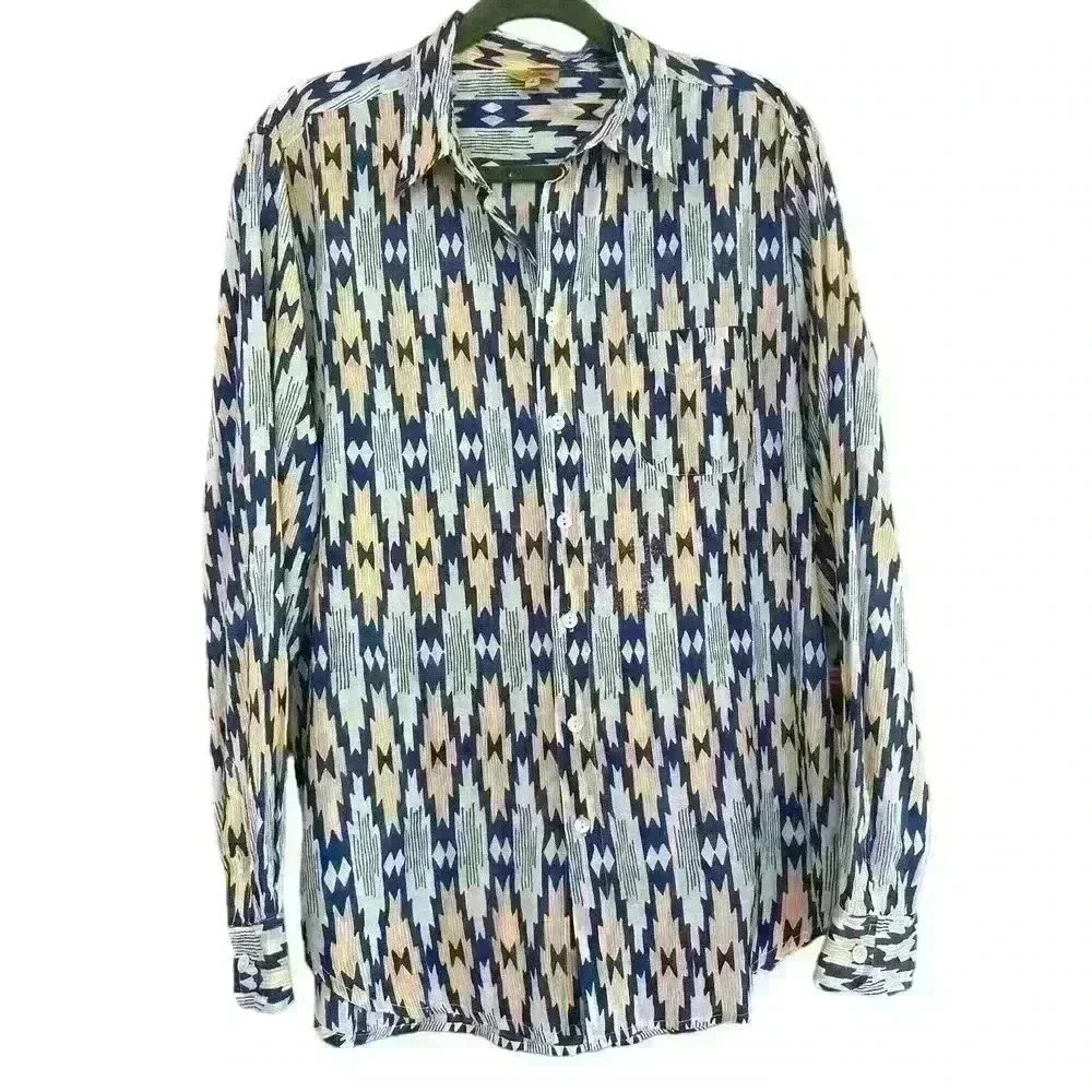 Robert Roller Rabbit Aztec Button Down Long Sleeve Shirt size Small Western